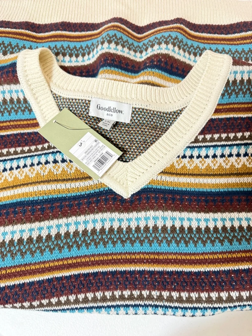 Goodfellow & Co Men's‎ Fair Isle Striped V-Neck Sweater Vest, XXL